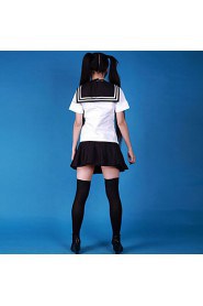 Cute Girl White and Black Cotton Sailor School Uniform(4 Pieces)