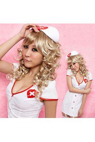 Hot Girl White Polyester Low-cut Nurse Suit (2 Pieces)