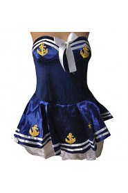 Sexy Blue Polyester Sailor Suit with Ribbon