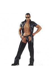 SM Male Tights Short Sleeves Black PU Leather Sexy Uniforms