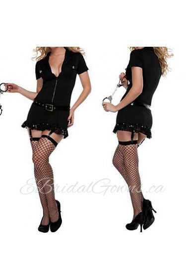 Sexy Lady Black Polyester Dress Police Uniform with Cuffs (3 Pieces)