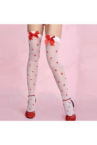 Sweet Girl Loving Heart Pattern Women's Vhristmas Stockings with Red Bow