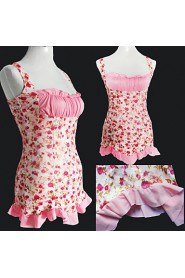 Sweet Girl Pink Floral Polyester Sexy Uniform