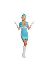 Sexy Girl Blue Polyester Carnival Stewardess Uniform