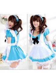 Cute Girl White Apron Blue Dress Maid Uniform