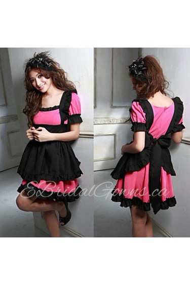 Cute Girl Black and Fuschia Polyester Maid Uniform (2 Pieces)