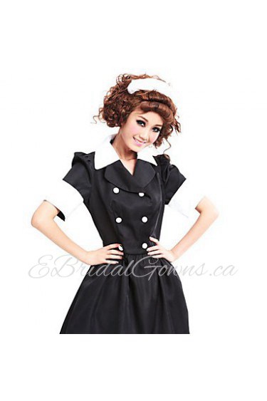Fashionable Girl Black Cotton Blended Maid Uniform