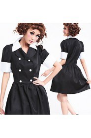 Fashionable Girl Black Cotton Blended Maid Uniform