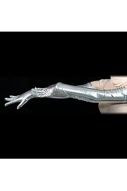Future Soldier Silver Shiny Metallic Shoulder Length Gloves(2 Pieces)