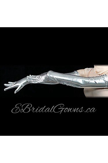 Future Soldier Silver Shiny Metallic Shoulder Length Gloves(2 Pieces)