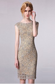 Scoop Sheath / Column Cocktail Party / Prom Dress Hollow Out Lace Knee-length