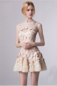 A-line Off-the-shoulder Lace Hollow Out Cocktail Party / Prom Dress Knee-length Evening Dress with Crystal / Embroidery