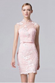 High Neck Mini / Short Sheath / Column Cocktail Party / Prom Dress with Embroidery