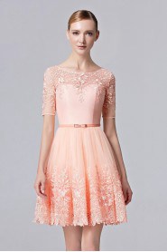 A-line Scoop Knee-length Cocktail Party / Prom Dress with Embroidery