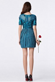Mini / Short Lace Scoop Cocktail Party / Prom Dress Sheath / Column with Crystal / Embroidery