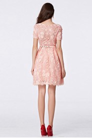 Short Sleeve A-line Scoop Cocktail Party / Prom Dress Knee-length with Embroidery