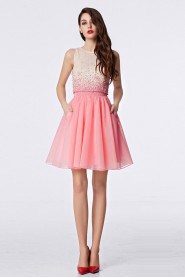 A-line Scoop Cocktail Party / Prom Dress with Pearl
