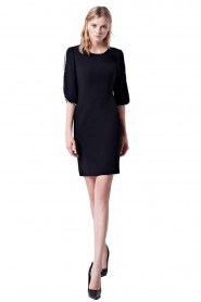 Half Sleeve Scoop Mini / Short Sheath / Column Cocktail Party Dress with Pearl