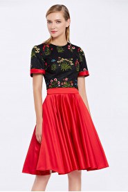 A-line Short Sleeve Knee-length Jewel Cocktail Party / Prom Dress with Embroidery