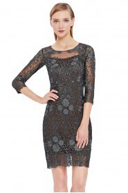 Scoop Hollow Out 3/4 Length Sleeve Mini / Short Cocktail Party / Prom Dress with Embroidery