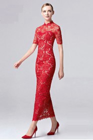 Lace High Neck Sheath / Column Ankle-length Evening / Prom Dress