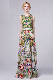 A-line Scoop Evening Dress Floor-length with Embroidery