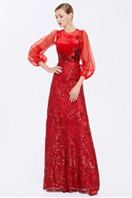 A-line Scoop Evening / Prom Dress Floor-length with Paillettes
