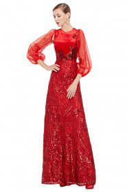 A-line Scoop Evening / Prom Dress Floor-length with Paillettes