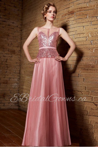 Scoop Floor-length Sheath / Column Prom Dress with Paillettes
