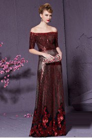 Off-the-shoulder Floor-length Evening / Prom Dress with Pearl