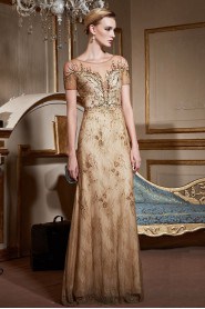 Hollow Out Scoop Evening Dress Floor-length with Embroidery