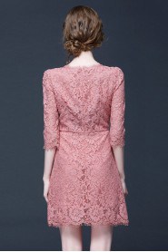 A-line Lace Knee-length 3/4 Length Sleeve Scoop Mother of the Bride Dress
