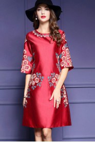 A-lineKnee-length Half Sleeve Scoop Embroidery Mother of the Bride Dress