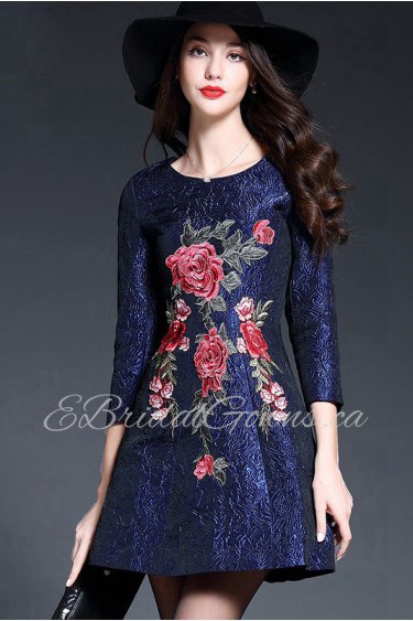 A-lineShort / Mini 3/4 Length Sleeve Scoop Embroidery Mother of the Bride Dress