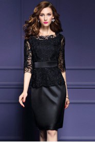 Lace Sheath / Column Knee-length 3/4 Length Sleeve Jewel Embroidery,Lace Mother of the Bride Dress