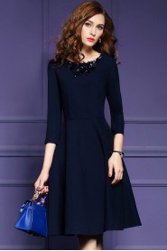 A-line Knee-length 3/4 Length Sleeve Scoop Beading Mother of the Bride Dress