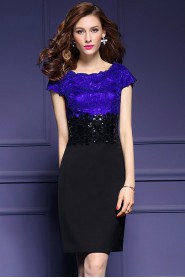 Tulle Knee-length Short Sleeve Scoop Lace Mother of the Bride Dress