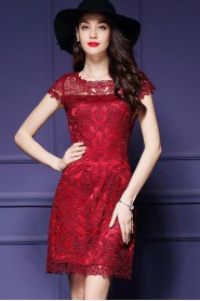Knee-length Short Sleeve Scoop Sequins,Lace Mother of the Bride Dress