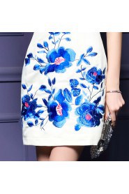 Sheath / Column Knee-length Short Sleeve High Neck Embroidery Mother of the Bride Dress