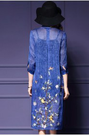 Knee-length 3/4 Length Sleeve Jewel Embroidery Mother of the Bride Dress