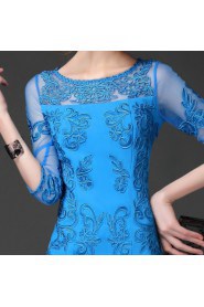 Sheath / Column Short / Mini 3/4 Length Sleeve Scoop Embroidery Mother of the Bride Dress