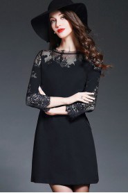 Lace A-line Short / Mini 3/4 Length Sleeve Scoop Lace Mother of the Bride Dress