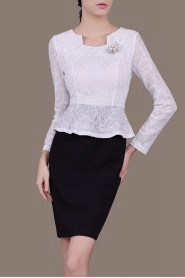 Sheath / Column Lace Knee-length Long Sleeve Square Lace Mother of the Bride Dress
