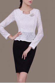 Sheath / Column Lace Knee-length Long Sleeve Square Lace Mother of the Bride Dress