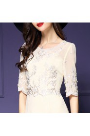 Chiffon A-line Knee-length Half Sleeve Scoop Embroidery Chiffon Mother of the Bride Dress