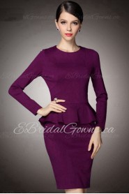 Knee-length Long Sleeve Scoop Beading Mother of the Bride Dress