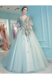 A-line V-neck Tulle Prom / Formal Evening / Quinceanera / Sweet 18 Dress with Embroidery