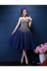 A-line Strapless Cocktail Party Dress with Beading