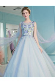 A-line Jewel Lace Prom / Formal Evening Dress with Flower(s)