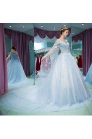 Ball Gown Off-the-shoulder Tulle Prom / Formal Evening / Quinceanera / Sweet 18 Dress with Flower(s)